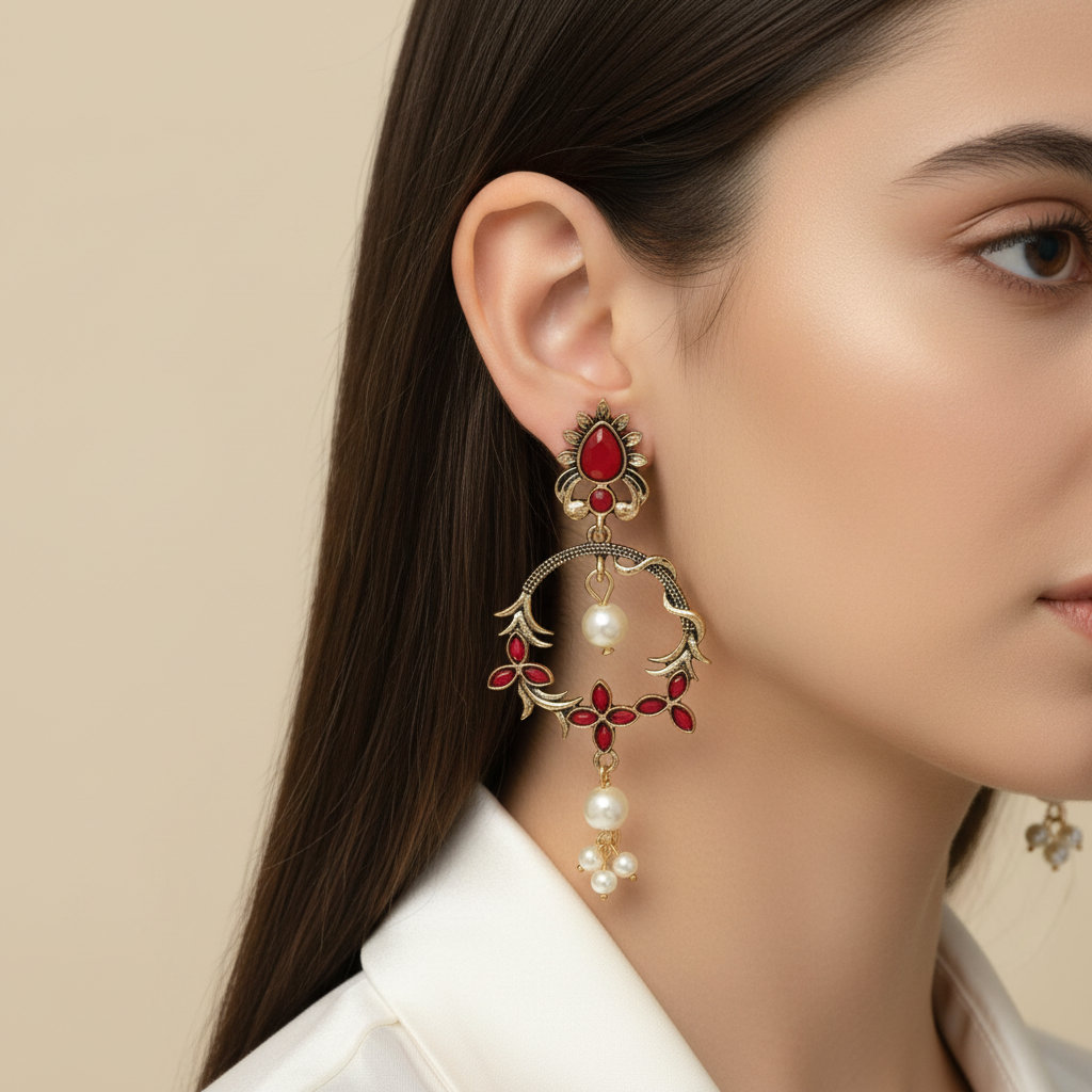 Antique Gold/Silver Plated Dual Coloured Enamel Dangler Earring