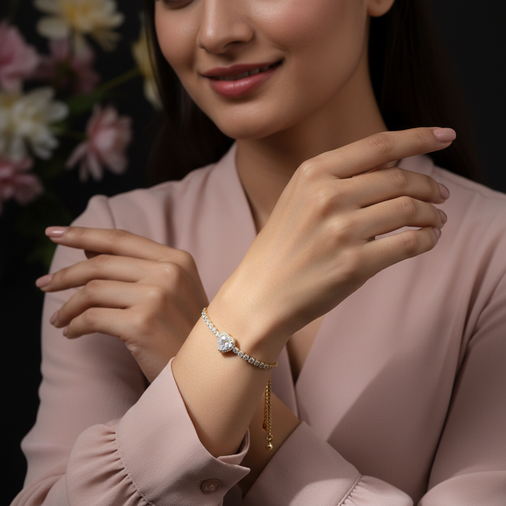 Korean Gold/Silver Plated  Zirconia Stone Adjustable Bracelet