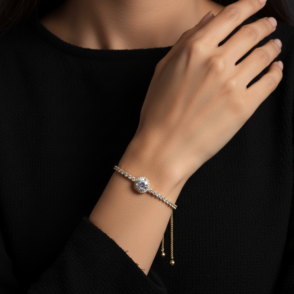 Korean Gold/Silver Plated  Zirconia Stone Adjustable Bracelet