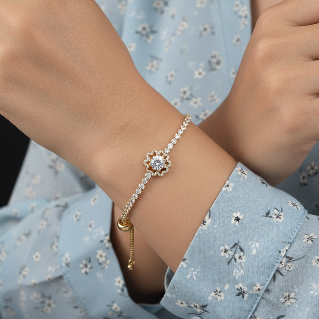Korean Gold/Silver Plated  Zirconia Stone Adjustable Bracelet