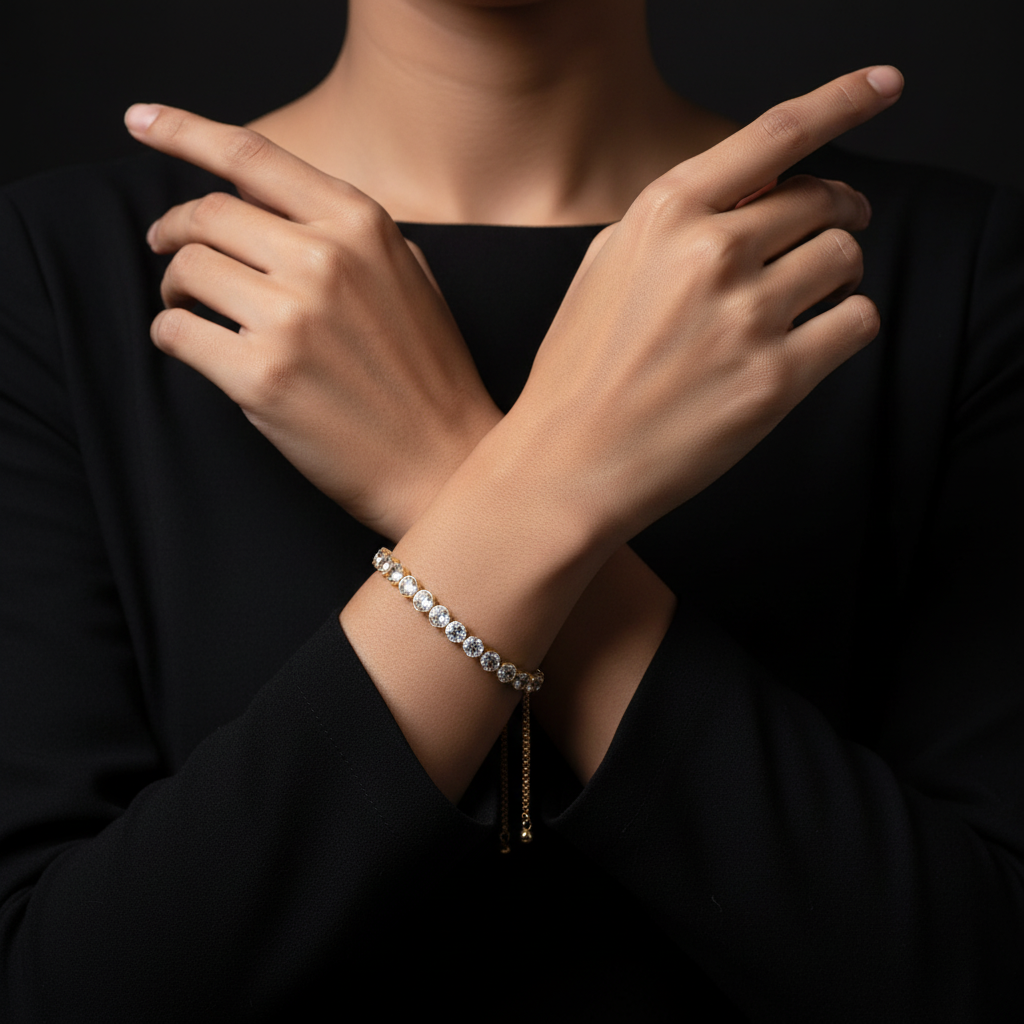 Korean Gold/Silver Plated  Zirconia Stone Adjustable Bracelet