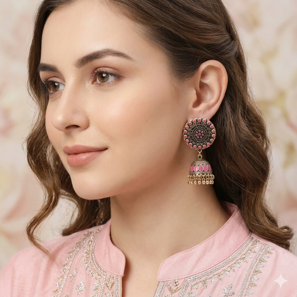 Antique Gold/Silver Plated Dual Coloured Enamel Dangler Earring