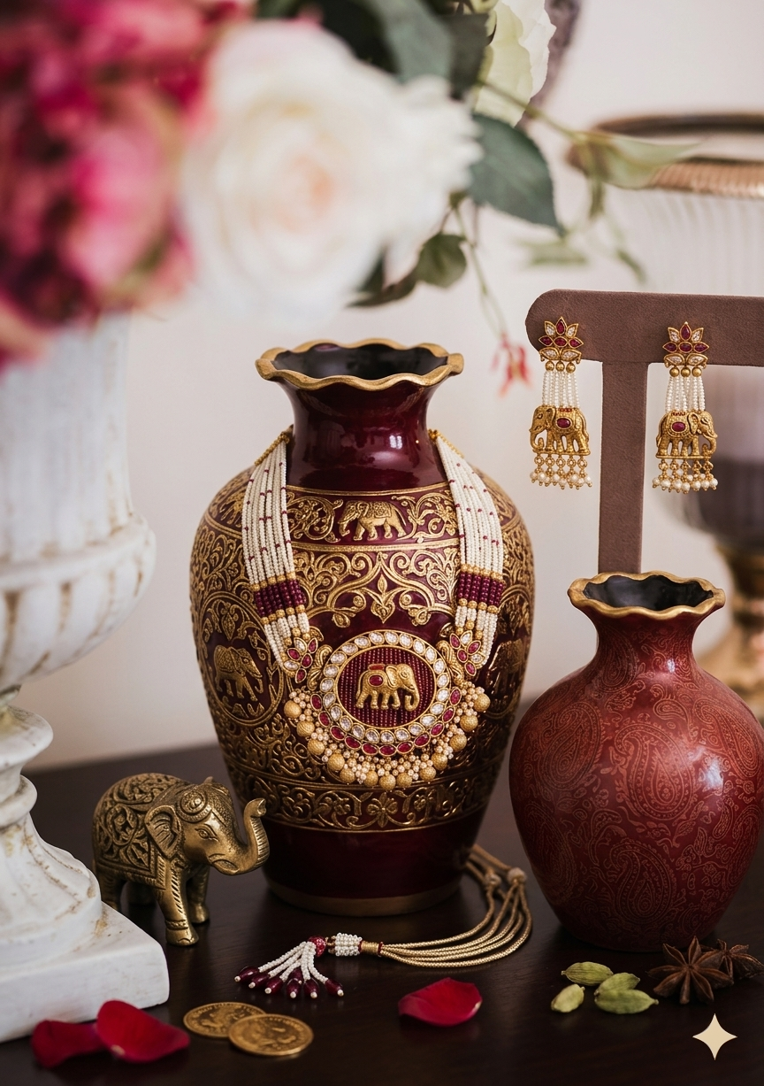 Real PEARL KUNDAN PACHE Necklace Set - Antique Necklace Set