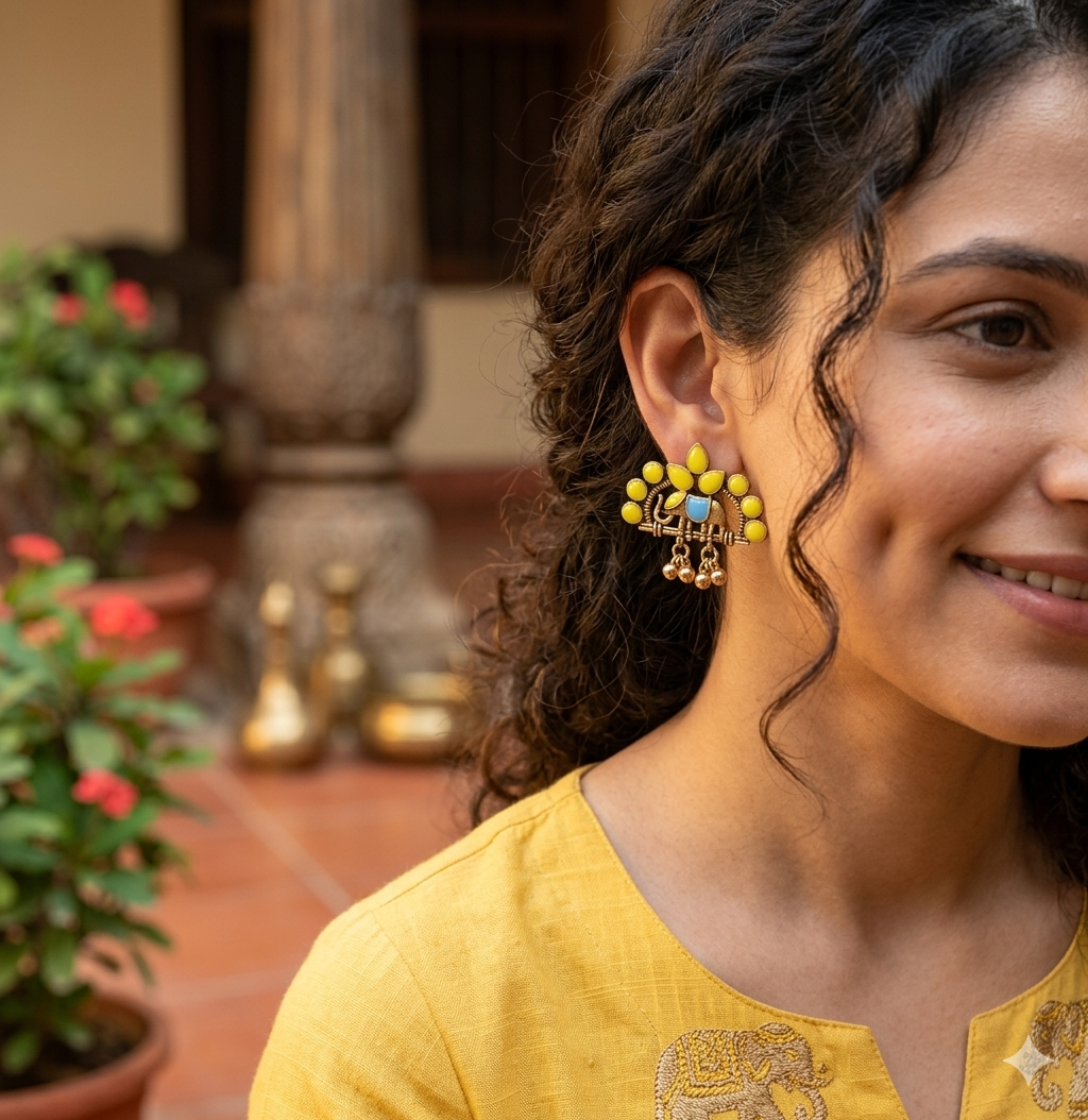 The Elephant Crest Studs An Antique Gold/Silver Plated Dual Coloured Enamel studs