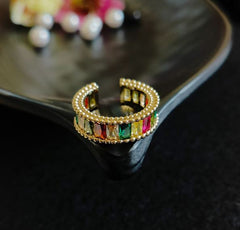 Gold/Silver Plated Multi Colour Baguette Adjustable Finger Ring- ADJSTBLFR 4698