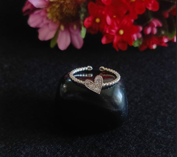 Silver Plated Heart Shaped Cubic Zicronia Adjustable Finger Ring- ADJSTBLFR 4676