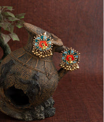 Gold Plated Hexagon Shaped Designed With Beads Fashion Antique Earring- AER 1484