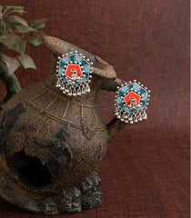 Silver Plated Hexagon Shaped Designed With Beads Fashion Antique Earring- AER 1484A