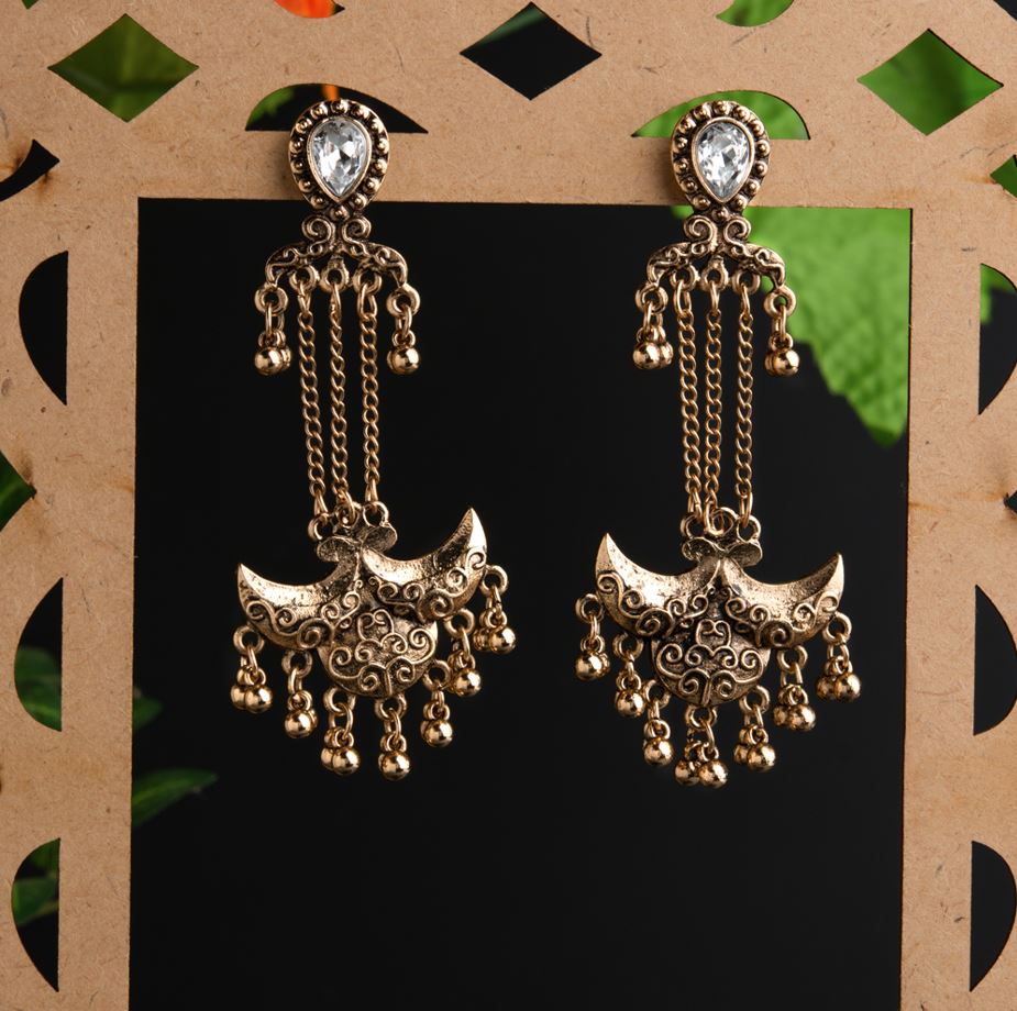 Silver / Gold Plated Chandbali Style With Beads Fashion Antique Earring- AER 1525