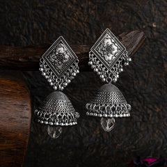 Silver / Gold Plated Rhombus Shaped Design Artwork Fashion Antique Jhumki Earring- AER 1541