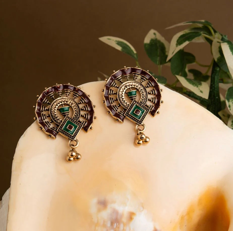 Antique Silver/Gold Plated Colored Enamel Work Earring- AER 383