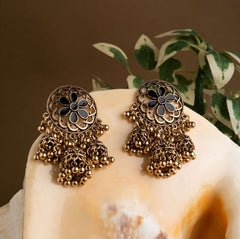 Gold Plated Circle Shaped Floral Enamel Triple Jhumki Fashion Antique Earring- AER 1563