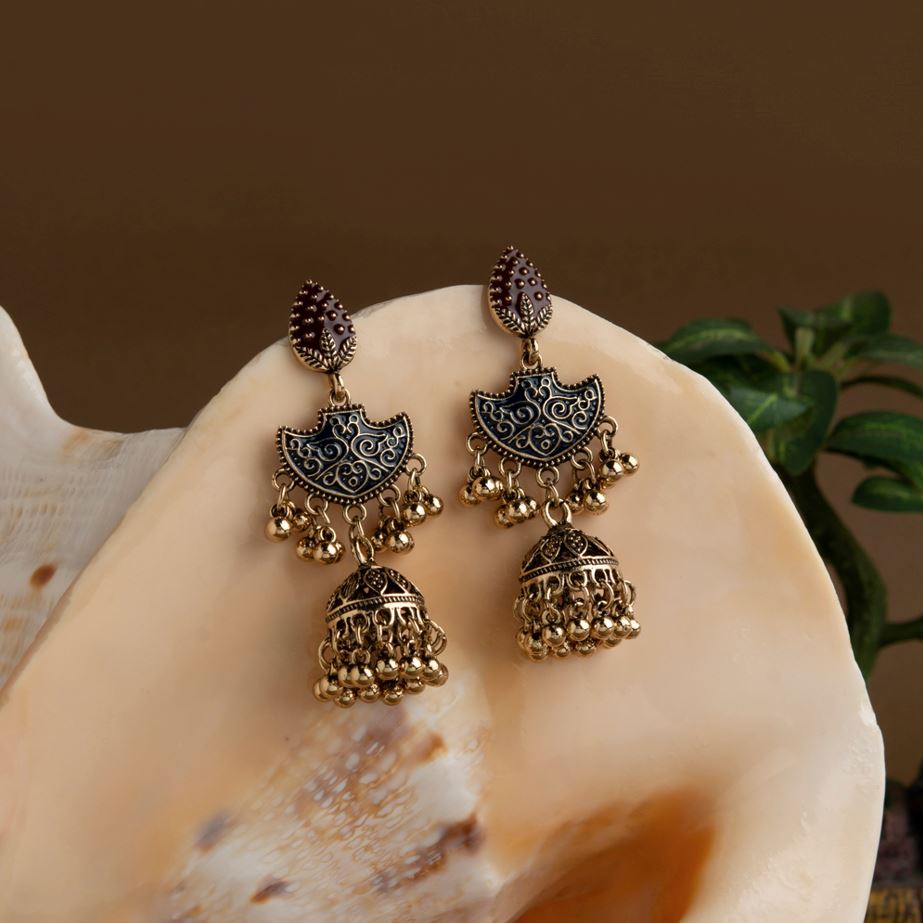 Gold Plated Enamel Artwork Fashion Jhumki Earring- AER 1613