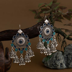 Silver Plated Floral Enamel Design Antique Jhumki Earring- AER 1620
