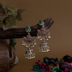 Silver Plated Enamel Artwork Fashion Jhumki Earring- AER 1625