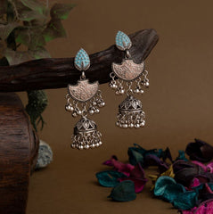 Silver Plated Enamel Artwork Fashion Jhumki Earring- AER 1625