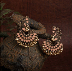 Gold Plated Peacock Designed Enamel Artwork With Beads Fashion Antique Earring- AER 1634