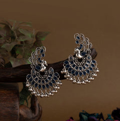 Silver Plated Peacock Designed Enamel Artwork With Beads Fashion Antique Earring- AER 1635