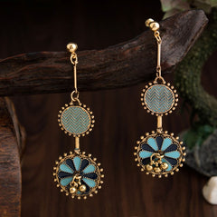 Gold Plated Circle Shaped &amp; Floral Design Dual Colored Enamel Artwork Antique Fashion Earring- AER 1648