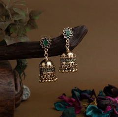 Gold Plated Floral Designed Enamel Artwork Antique Jhumki Earring- AER 1651
