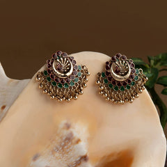 Gold Plated Peacock Design Enamel Artwork With Beads Fashion Antique Earring- AER 1654