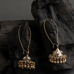 Silver / Gold Plated Shanku Shaped Stone Studded With Beads Fashion Antique Earring- AER 1710