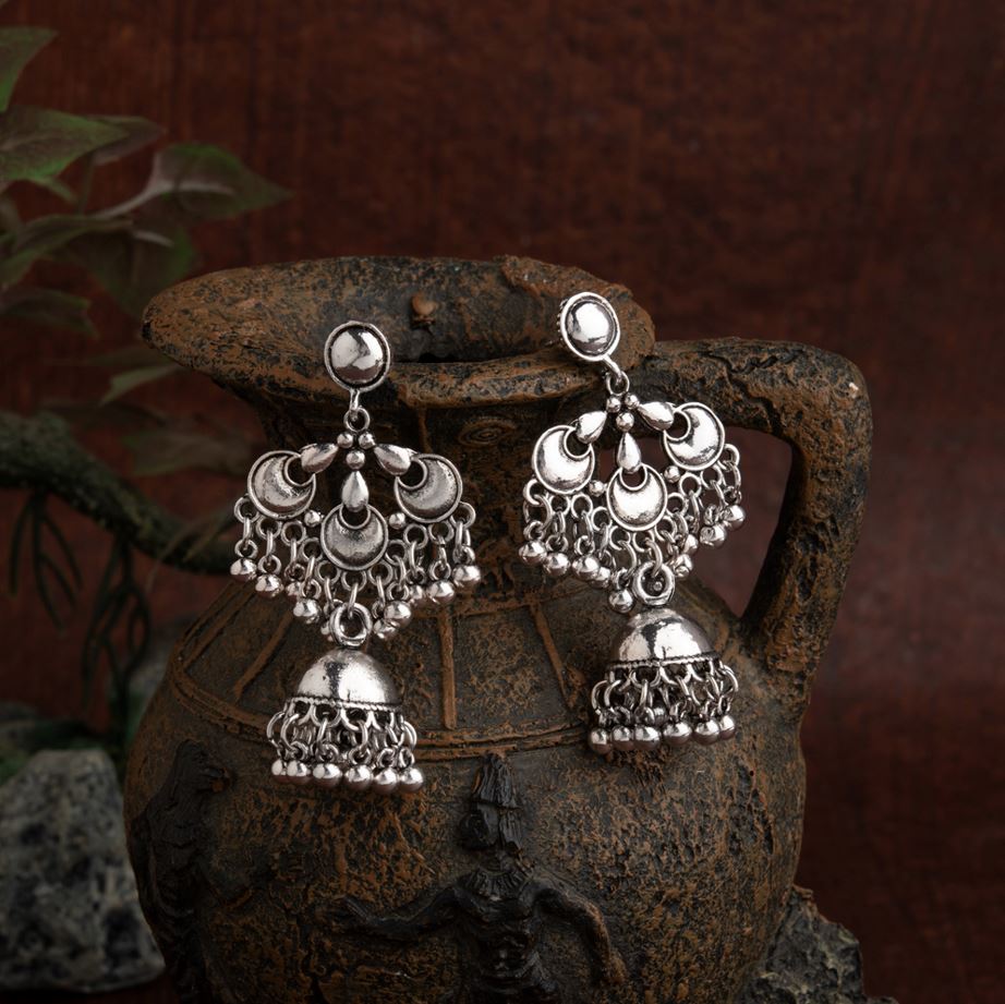 Silver / Gold Plated Chandbali Designed Antique Jhumki Earring- AER 1711