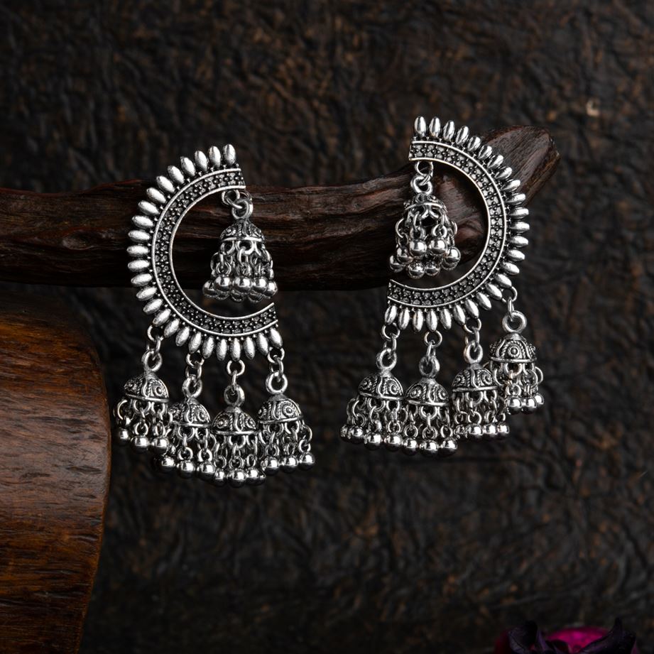 Silver / Gold Plated Design Artwork With Five Jhumki Fashion Antique Oxidised Earring- AER 1712