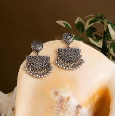 Silver / Gold Plated Geometric Artwork Design With Beads Fashion Anique Oxidised Earring- AER 1713