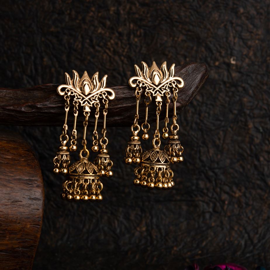 Silver / Gold Plated Lotus Designed Antique Fashion Jhumki Earring- AER 1721