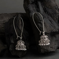 Gold/Silver Plated Long Hook Closure Antique Jhumki Earring- AER 1730