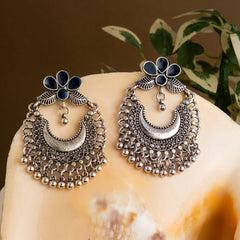 Silver Plated Floral Enamel Artwork Chandbali Style With Beads Fashion Antique Oxidised Earring- AER 1733