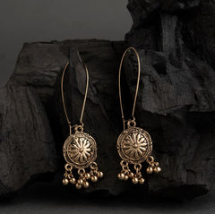 Silver / Gold Plated Long Hook Closure Hanging Floral Designed Artwork With Beads Fashion Antique Earring- AER 1738