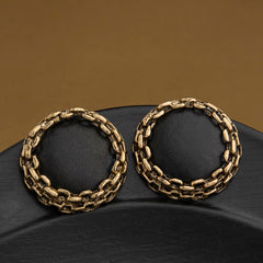Gold Antique Plated Round Shaped Colorful With Chain Style Border Designed Fashion Earring- AER 2208