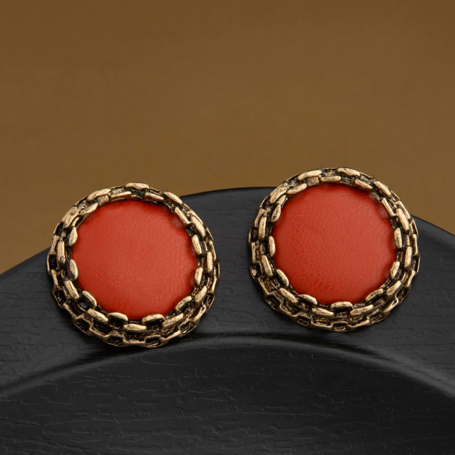 Gold Antique Plated Round Shaped Colorful With Chain Style Border Designed Fashion Earring- AER 2208