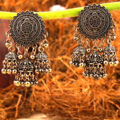 Antique Silver/Gold Plated Floral Triple Jhumki Earring- AER 275