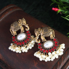 Antique Gold Plated Elephant Traditional Ethnic Dangle Earring- AER 2790