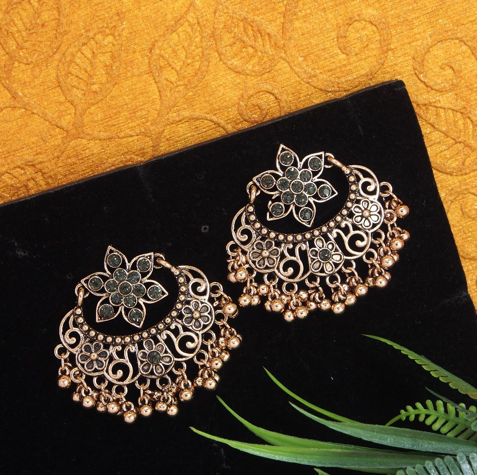 Antique Gold Plated Floral Chandbali Stud Earring- AER 2793