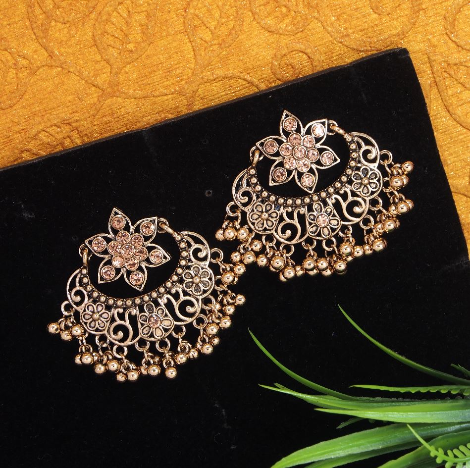 Antique Gold Plated Floral Chandbali Stud Earring- AER 2793