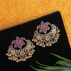 Antique Gold Plated Floral Chandbali Stud Earring- AER 2793