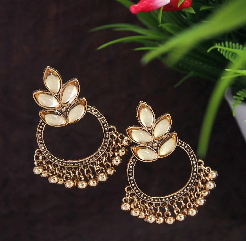 Antique Gold Plated Multicoloured Kundan Chandbali Earring- AER 2802