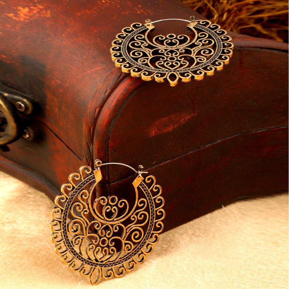Antique Gold/Silver Hollow Out Carved Ethnic Drop Earring- AER 282