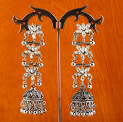 Antique Gold/Silver Plated Triple Layered Floral Stone Artwork Jhumki Earring- AER 290