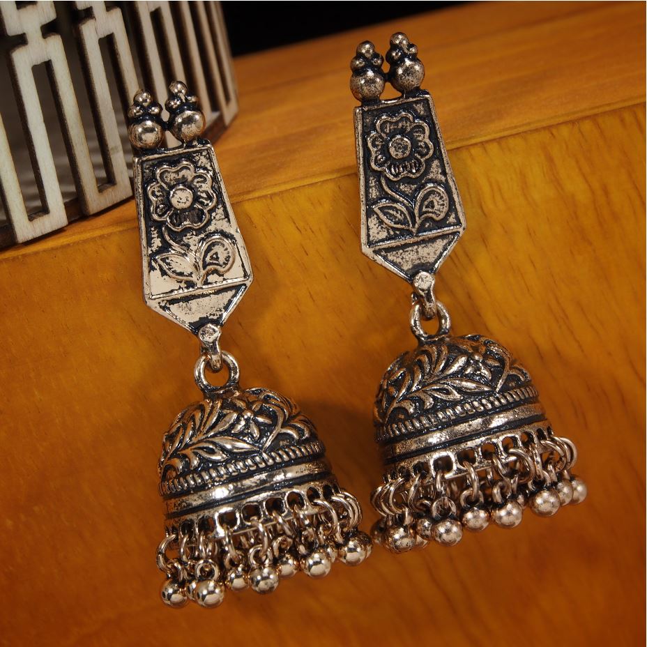 Indian Traditional Oxidized Silver/Gold Plated Floral Design Jhumki Earrings