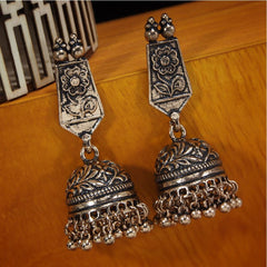 Indian Traditional Oxidized Silver/Gold Plated Floral Design Jhumki Earrings- AER 300