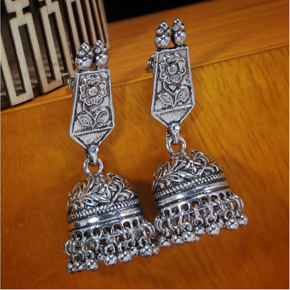 Indian Traditional Oxidized Silver/Gold Plated Floral Design Jhumki Earrings- AER 300