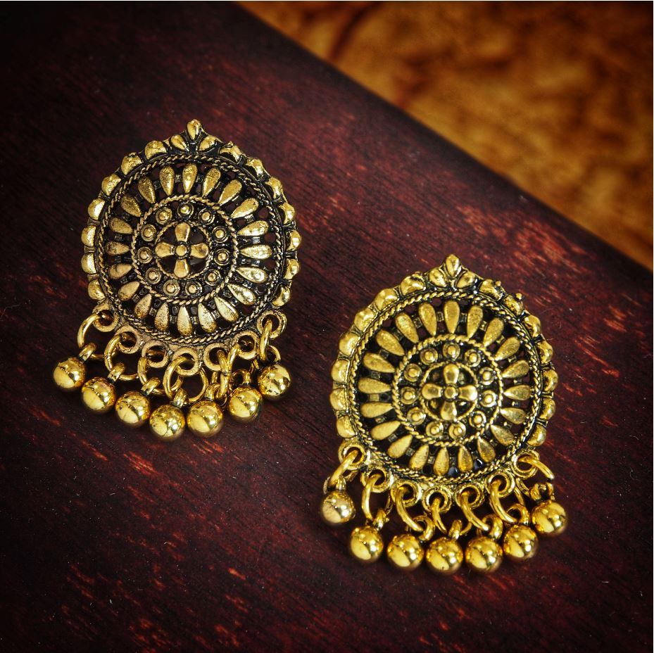 Antique Gold/Silver Plated Studs with Ghungroos- AER 317