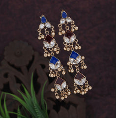 Antique Gold Plated Three Layered Golden Beads Earring- AER 3195