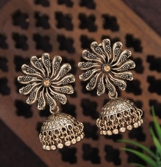 Antique Gold/Silver Plated Floral Peacock Design Hanging Beads Jhumki Earring- AER 3206
