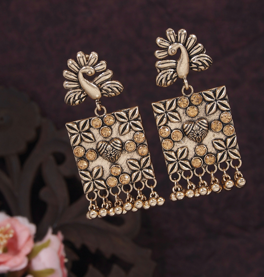 Antique Gold/Silver Plated Casual Hanging Peacock Design Earring- AER 3207